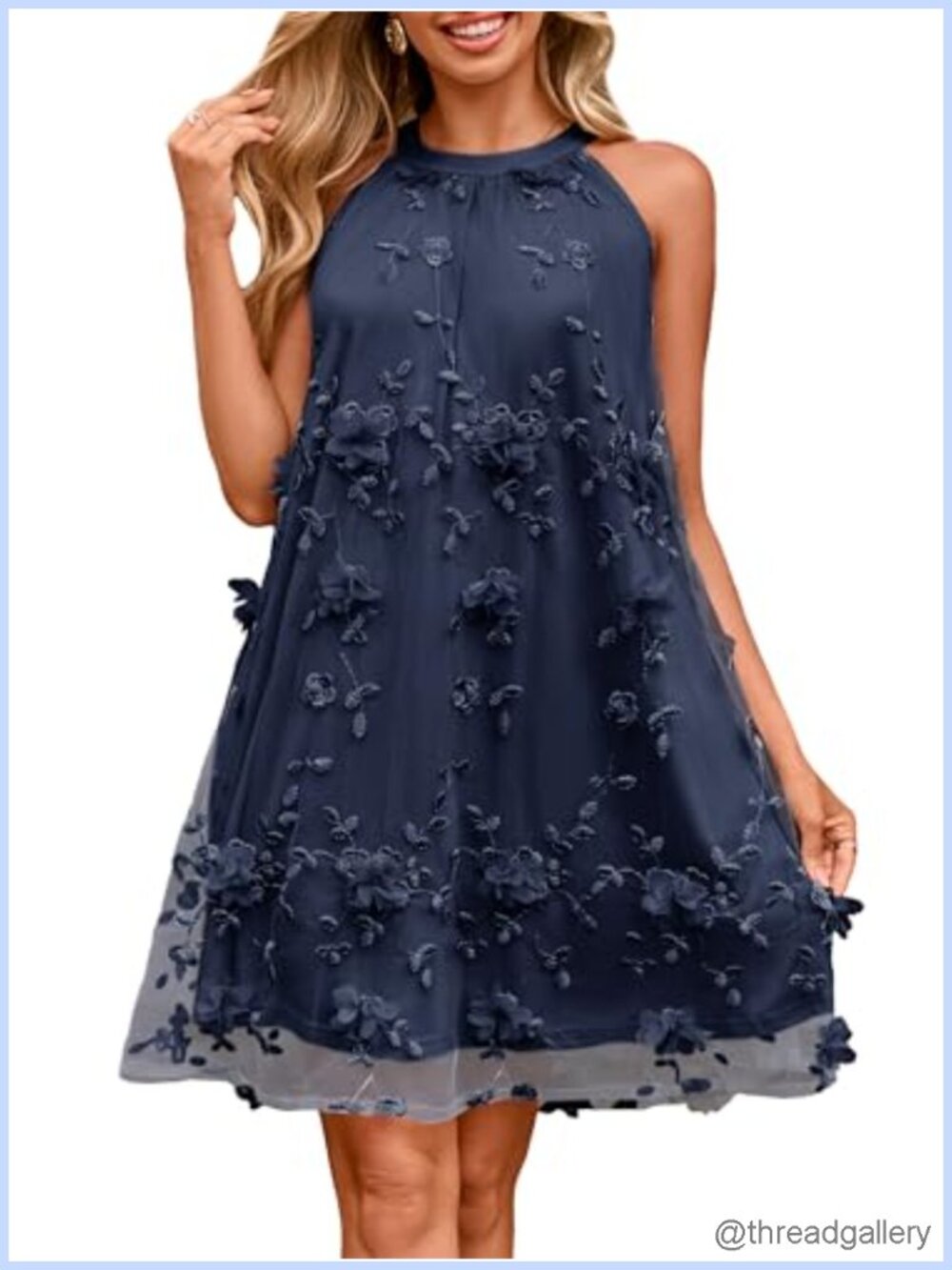 Halter Sleeveless Mesh Tulle Mini Dress Flowy Party Cocktail